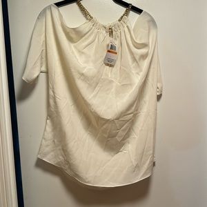 White Michael Kors shirt with gold chain